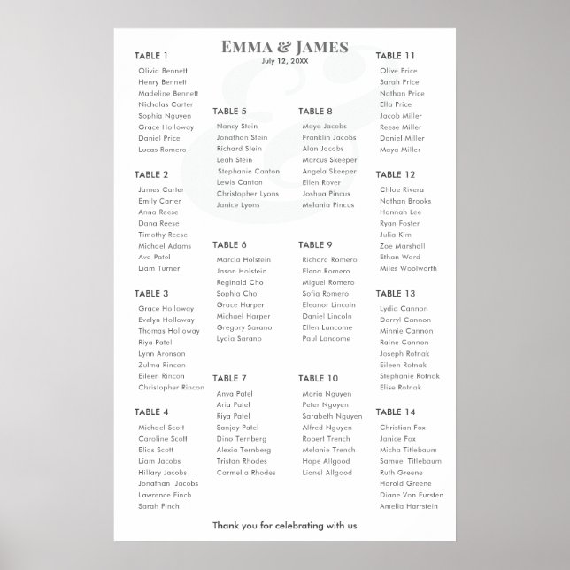 Poster Minimalist Ampersand Wedding | Seating Chart 14 (Frente)