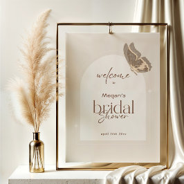 Poster Minimalist Beige Butterfly Bridal Shower Welcome