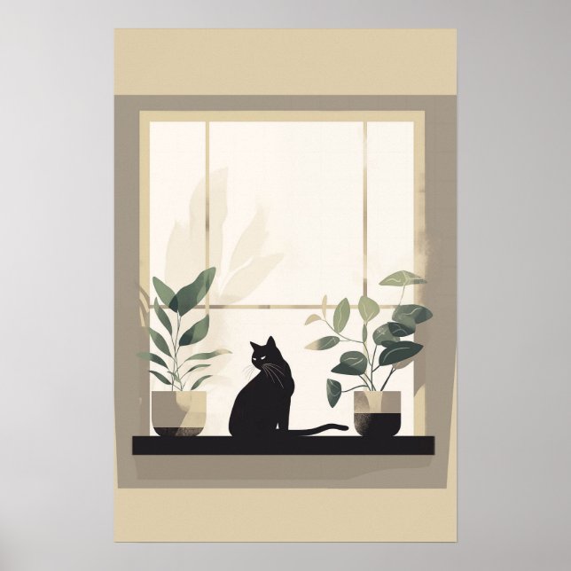 Poster Minimalist Black Cat Aesthetic Neutral (Frente)