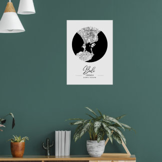 Poster Minimalist Black & White Bali City Map