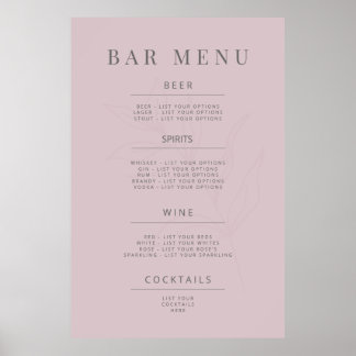 Poster Minimalist Botanical Wedding Sign Dusky Rose