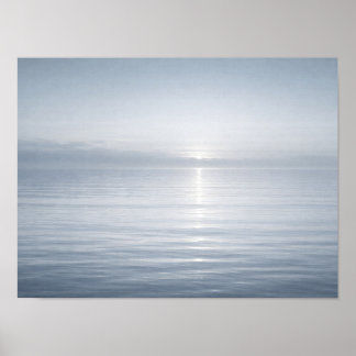 Poster Minimalist Calm Blue Ocean Horizon Sun Reflection