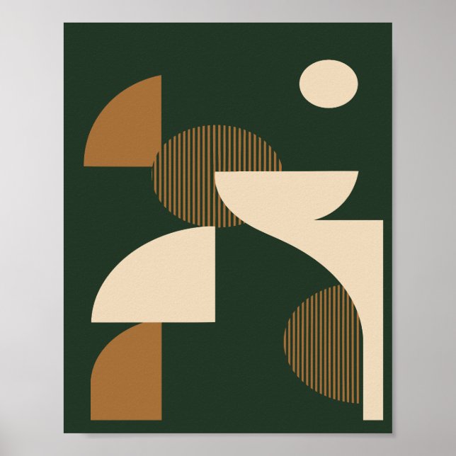 Poster Minimalist Curved Shapes on Dark Green Background (Frente)