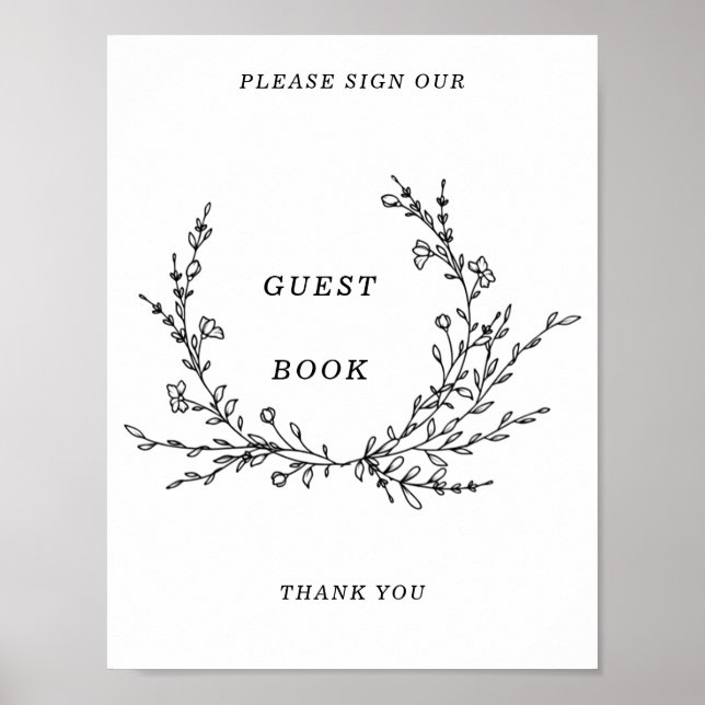 Poster Minimalist Floral Line Art Guest Book Sign (Frente)