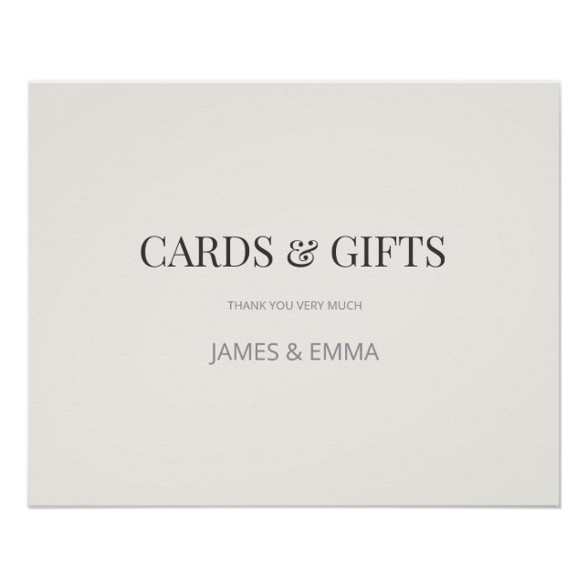 Póster Minimalist ‘Gifts & Cards’ Wedding Sign Warm Ivory (Frente)