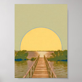 Poster Minimalist Golden Sun Boardwalk Lake Landscape 