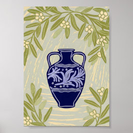 Poster Minimalist Greek Amphora and Olive Branch 