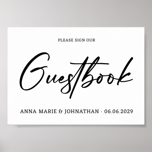 Poster Minimalist Handwritten Guestbook Wedding Sign (Frente)
