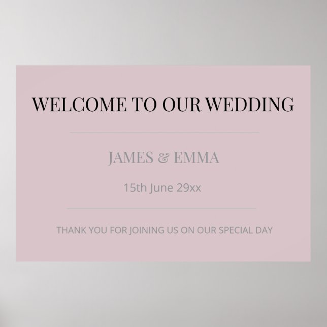 Poster Minimalist Horizontal Wedding Dusky Rose (Frente)