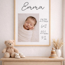 Póster Minimalist Personalized Baby Birth Poster Photo