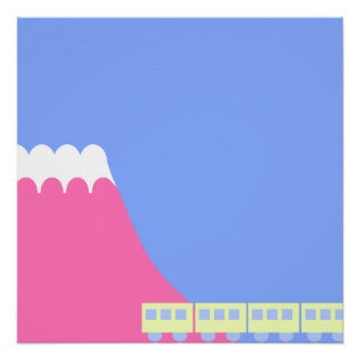 Póster Minimalist Pink Mountain Train Journey JapaneseArt