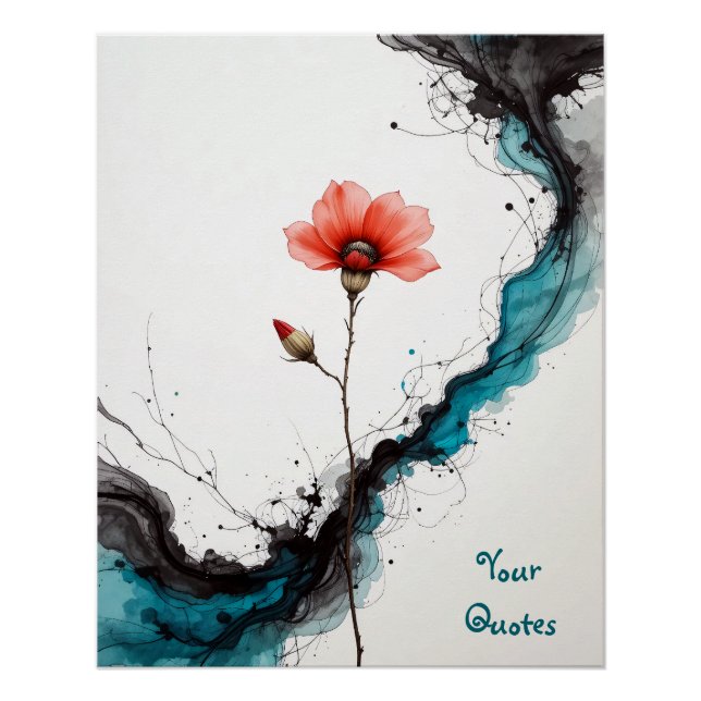 Póster Minimalist Red Poppy Ink Art Print (Frente)