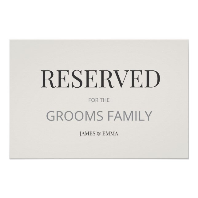Póster Minimalist ‘RESERVED’ Wedding Sign Warm Ivory (Frente)