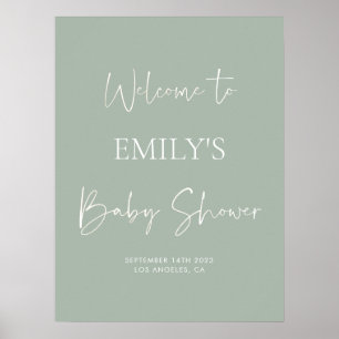 Poster Minimalist Sage Green Baby Shower Welcome Sign
