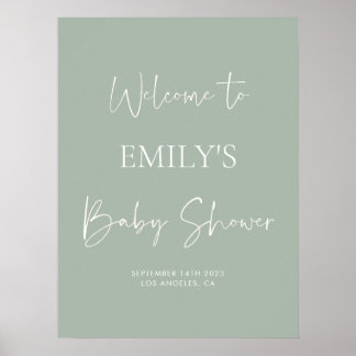 Poster Minimalist Sage Green Baby Shower Welcome Sign