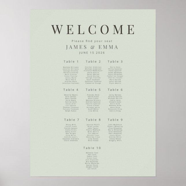 Poster Minimalist Seating Plan(10) Pale Sage (Frente)