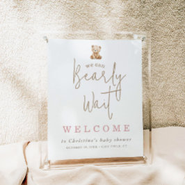 Poster Minimalist Teddy Bear Baby Shower Welcome