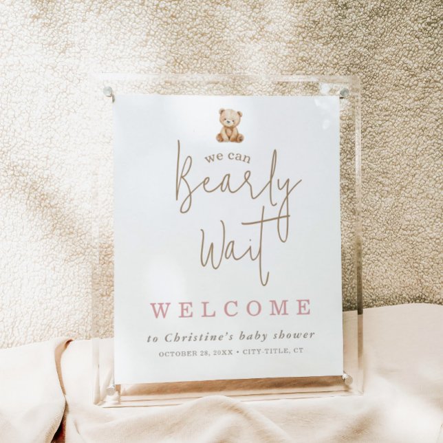 Poster Minimalist Teddy Bear Baby Shower Welcome (Criador carregado)