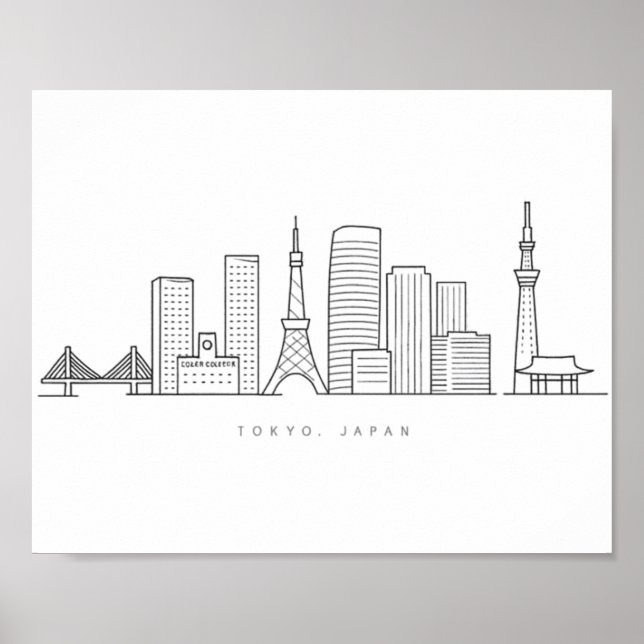 Poster Minimalist Tokyo Skyline Illustration (Frente)