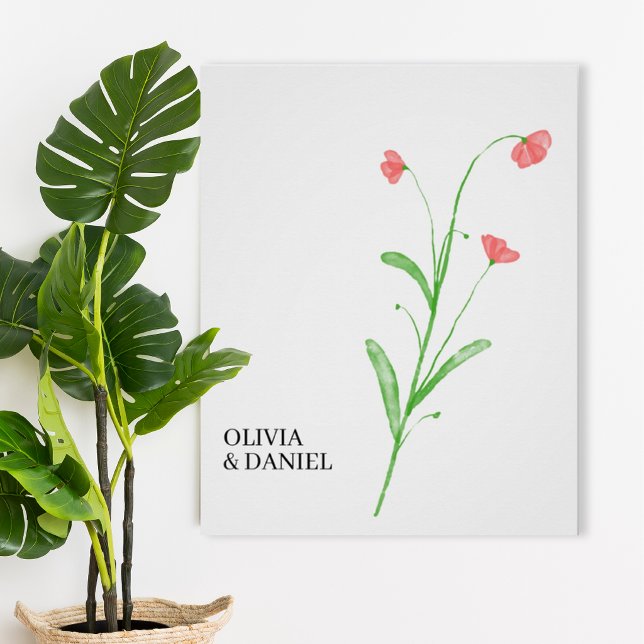 Póster Minimalist Watercolor Wildflower Wedding Poster (Criador carregado)