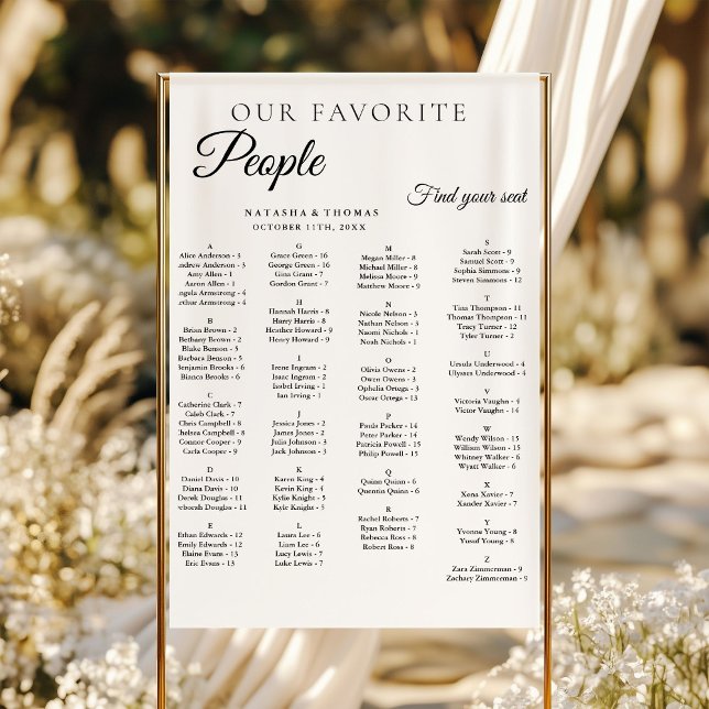 Poster Minimalist Wedding Alphabetical Seating Chart (Criador carregado)