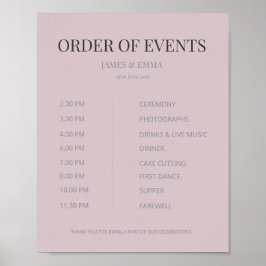 Poster Minimalist Wedding Order of Events Dusky Rose