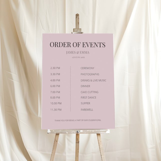 Poster Minimalist Wedding Order of Events Dusky Rose (Criador carregado)