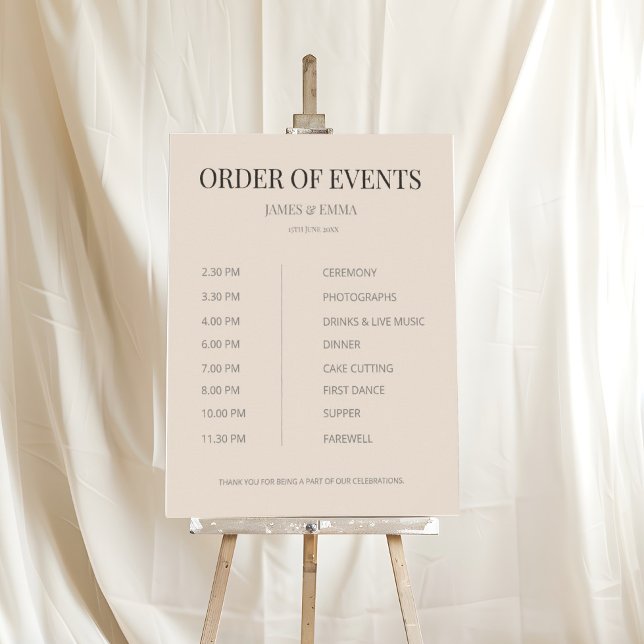Poster Minimalist Wedding Order of Events Soft Latte (Criador carregado)