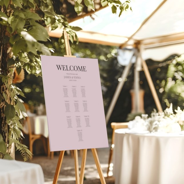 Poster Minimalist Wedding Seating Plan (10) Dusky Rose (Criador carregado)