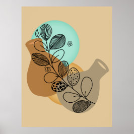 POSTER MINIMALISTA ABSTRATA BOHEMIANA COM FOLHA PRETA