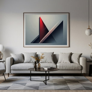 Poster Minimalista Abstrato Geométrico 3D Vermelho e Cinz