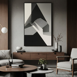Poster Minimalista Abstrato Preto Branco Cinza