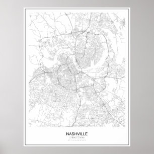 Poster minimalista do mapa de Nashville, os