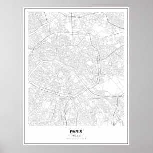 Poster minimalista do mapa de Paris, France