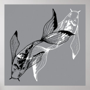 Poster Minimalista Yin Yang Koi Fish