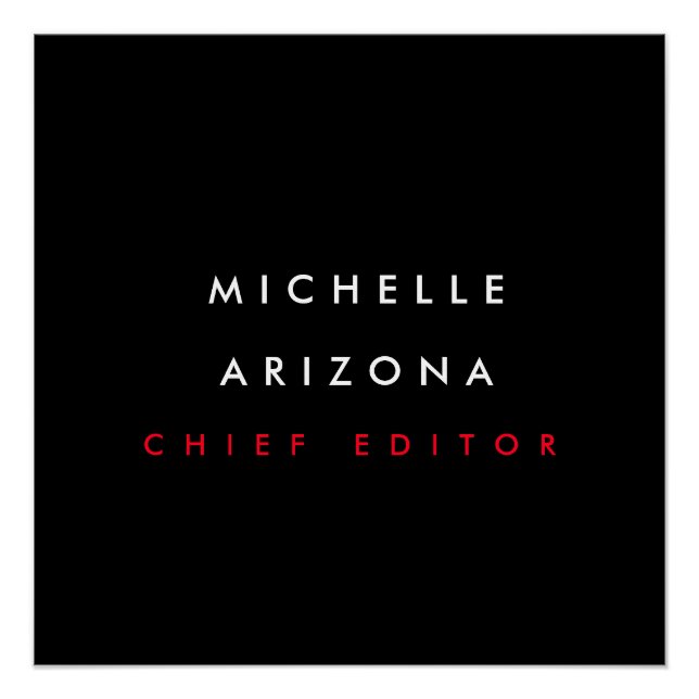 Póster Mínimo Black Red Name Professional Modern (Frente)