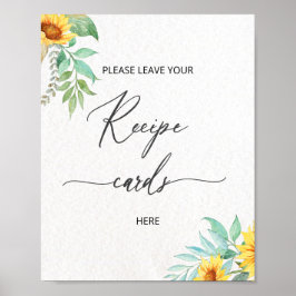 Poster Mínimo de girassol deixe seu cartão de receita aqu