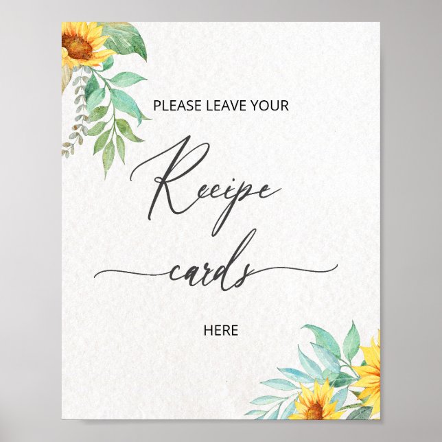 Poster Mínimo de girassol deixe seu cartão de receita aqu (Frente)