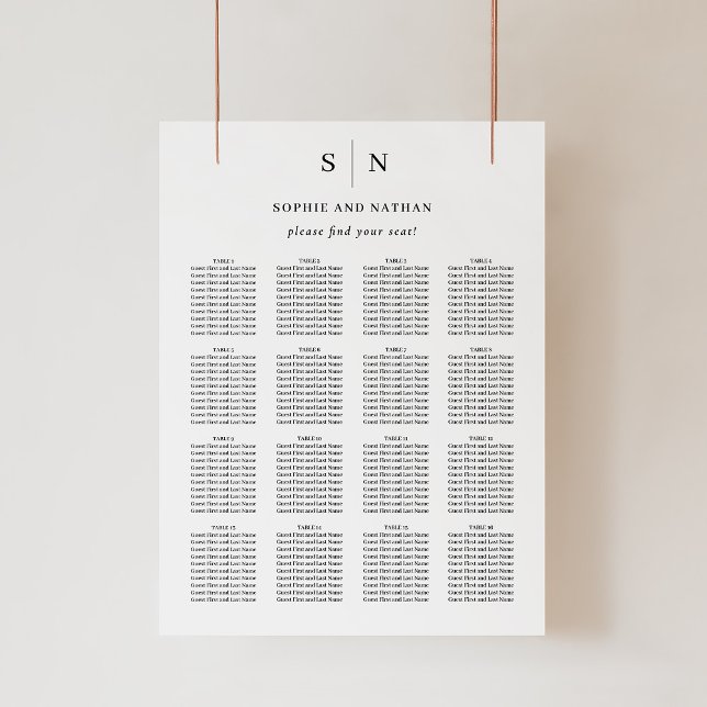 Poster Mínimo e Chic | Organograma de Casamentos (A simple and modern wedding seating chart in black and white)