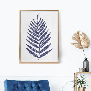 Poster Mínimo Fern Palm Deixa Marinho Arte Natural Azul