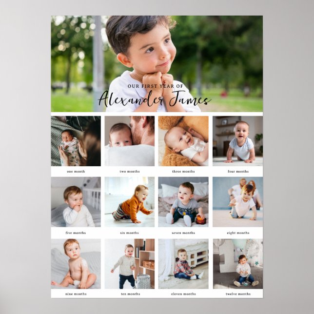 Poster Mínimo Moderno | 1rua Ano 12 Mês de Colagem de Fot (Frente)