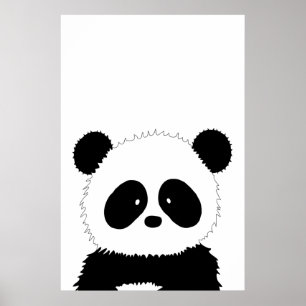 Poster Mínimo Preto e Branco - Ilustração Panda Bonita