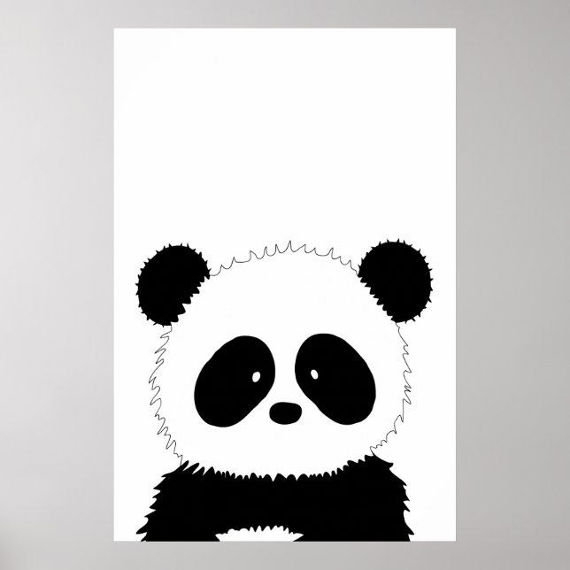 Poster Mínimo Preto e Branco - Ilustração Panda Bonita (Frente)