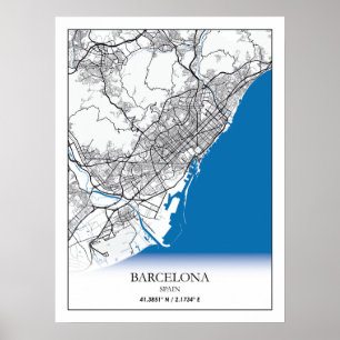Poster Mínimo Simples de Mapa de Cidade Espanha de Barcel