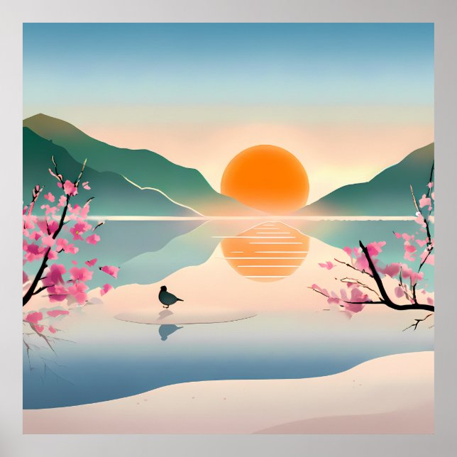 Poster Mínimo Zen Sunrise Lake Stretch Canvas Print (Frente)