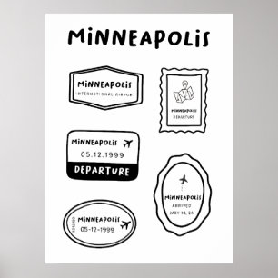 Poster Minneapolis - Coleção de Carimbo de Viagem Minim