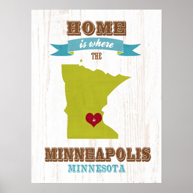 Póster minneapolis, mapa do Minnesota - Casa (Frente)