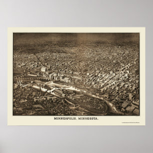 Póster Minneapolis, mapa panorâmico do manganês - 1885