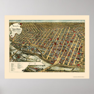 Póster Minneapolis, mapa panorâmico do manganês - 1891