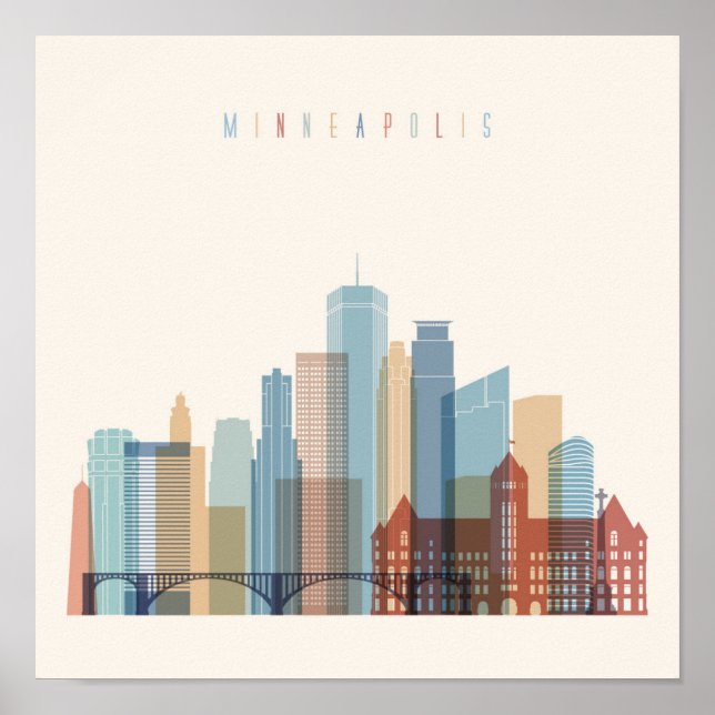 Póster Minneapolis, Minnesota | Linha Skyline Cidade (Frente)